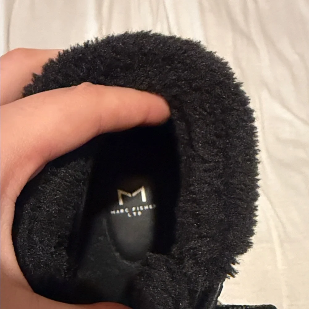 Marc Fisher Black Fur-Trimmed Ankle Boots - Picture 2 of 4